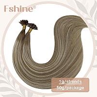 Fshine Fusion Human Hair Extensions 14 Inch U Tip Extensions Chestnut Brown To Platinum Blonde Keratin Tip Hair Extensions 50 St