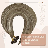 Fshine Fusion Human Hair Extensions 14 Inch U Tip Extensions Chestnut Brown To Platinum Blonde Keratin Tip Hair Extensions 50 St