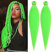 Leeven Green Braiding Hair Pre Stretched 2 Packs Kanekalon Braiding Hair Extension 26 Inch Colored Synthetic Fake Hair For Braid