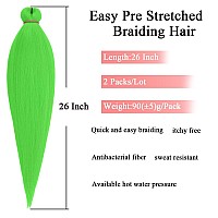 Leeven Green Braiding Hair Pre Stretched 2 Packs Kanekalon Braiding Hair Extension 26 Inch Colored Synthetic Fake Hair For Braid