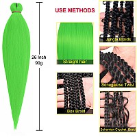 Leeven Green Braiding Hair Pre Stretched 2 Packs Kanekalon Braiding Hair Extension 26 Inch Colored Synthetic Fake Hair For Braid