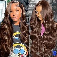 Mrigwoth 20 Inch Chocolate Brown Lace Front Wigs Human Hair Pre Plucked Brown Wig Human Hair Body Wave 4 Colored 13X6 Body Wave