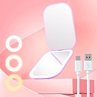 Gospire Ultraslim Lighted Travel Makeup Mirror With Lights And Magnification Rechargeable 3X Magnifying Mirror With 3 Light Co