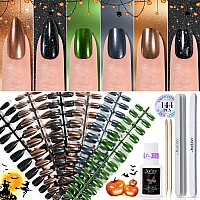 Chrome Halloween Press On Nails Short Medium 6 Styles Jofay Fashion Salonlike Mirror Metal Fake Nails With Glue Black Glitt