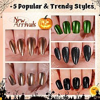 Chrome Halloween Press On Nails Short Medium 6 Styles Jofay Fashion Salonlike Mirror Metal Fake Nails With Glue Black Glitt