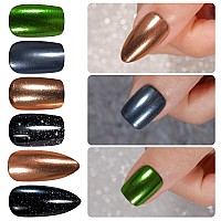 Chrome Halloween Press On Nails Short Medium 6 Styles Jofay Fashion Salonlike Mirror Metal Fake Nails With Glue Black Glitt