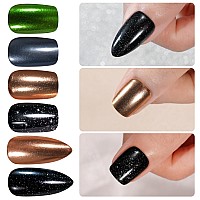 Chrome Halloween Press On Nails Short Medium 6 Styles Jofay Fashion Salonlike Mirror Metal Fake Nails With Glue Black Glitt