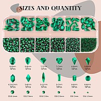 1560Pcs Emerald Green Glass Nail Rhinestones 60Pcs Multi Shapes Flatback Gems Crystal 1500Pcs 154Mm Round Beads Manicure Di