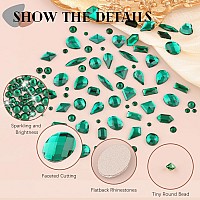 1560Pcs Emerald Green Glass Nail Rhinestones 60Pcs Multi Shapes Flatback Gems Crystal 1500Pcs 154Mm Round Beads Manicure Di