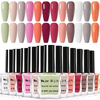 Major Dijit 12 Colors Quick Dry Nail Polish Set Nude White Pink Nail Art Regular Nail Polish Diy Salon Home Gift