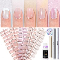 Chrome French Tip Press On Nails Short 5 Styles Jofay Fashion 120Pcs Salonlike Acrylic Fake Nails With Mermaid Pearl Chrome Go