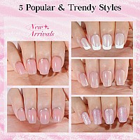 Chrome French Tip Press On Nails Short 5 Styles Jofay Fashion 120Pcs Salonlike Acrylic Fake Nails With Mermaid Pearl Chrome Go