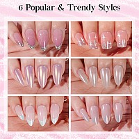 New Press On Nails Short Jofay Fashion 144Pcs Salonlike Fake Nails With Designs French Glitter Mermaidpearlaurora Chrome