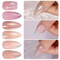 New Press On Nails Short Jofay Fashion 144Pcs Salonlike Fake Nails With Designs French Glitter Mermaidpearlaurora Chrome