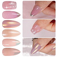 New Press On Nails Short Jofay Fashion 144Pcs Salonlike Fake Nails With Designs French Glitter Mermaidpearlaurora Chrome