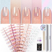 New Press On Nails Short Jofay Fashion 120Pcs Salonlike Fake Nails With French Mermaidpearlaurora Chrome Nail Designs Gloss