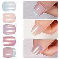 New Press On Nails Short Jofay Fashion 120Pcs Salonlike Fake Nails With French Mermaidpearlaurora Chrome Nail Designs Gloss