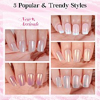 New Press On Nails Short Jofay Fashion 120Pcs Salonlike Fake Nails With French Mermaidpearlaurora Chrome Nail Designs Gloss