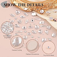 2630Pcs Clear Glass Nail Rhinestones 120Pcs Multi Shapes Flatback Gems Crystal 2510Pcs 154Mm Round Beads Manicure Diomand J