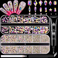 3220Pcs Ab Glass Nail Rhinestones 120Pcs Multi Shapes Flatback Gems Crystal 3100Pcs 154Mm Round Beads With Rhinestones Glue