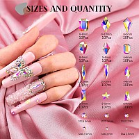 3220Pcs Ab Glass Nail Rhinestones 120Pcs Multi Shapes Flatback Gems Crystal 3100Pcs 154Mm Round Beads With Rhinestones Glue