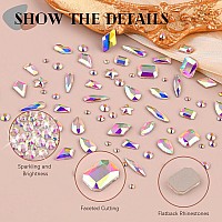 3220Pcs Ab Glass Nail Rhinestones 120Pcs Multi Shapes Flatback Gems Crystal 3100Pcs 154Mm Round Beads With Rhinestones Glue