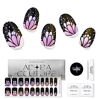 Adora Couture Semi Cured Gel Nail Strips 20Pcs Holo Black Butterfly Wings Gel Nail Stickers Gel Nail Strips Kit For Women