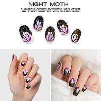 Adora Couture Semi Cured Gel Nail Strips 20Pcs Holo Black Butterfly Wings Gel Nail Stickers Gel Nail Strips Kit For Women