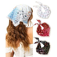 Molans 3Pcs Floral Head Scarf Chiffon Hair Bandanas Kerchief Vintage Boho Hair Scarf For Women Girls