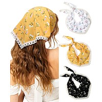 Molans 3Pcs Floral Head Scarf Chiffon Hair Bandanas Kerchief Vintage Boho Hair Scarf For Women Girls