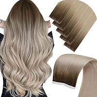 Laavoo Seamless Injected Invisible Tape In Hair Extensions Human Hair Ombre Light Brown To Blonde Hair Extensions Virgin Human H