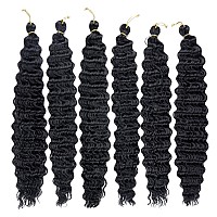 Batisi Water Wave Crochet Hair 6 Packs Curly Braiding Hair For Boho Braids Synthetic Bohemian Curly Crochet Hair 14 Inch 1B Bla