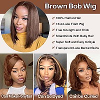 Huiwanyan Brown Straight Lace Front Wigs Human Hair 13X4 Hd Glueless Lace Frontal Human Hair Wigs For Black Women 180 Density C