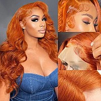 Fascara 28Inch 13X4 Lace Front Body Wave Wig Human Hair 350 Color 180 Density Lace Frontal Wig Ginger Orange Body Wave Lace Fro