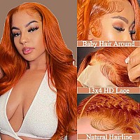 Fascara 28Inch 13X4 Lace Front Body Wave Wig Human Hair 350 Color 180 Density Lace Frontal Wig Ginger Orange Body Wave Lace Fro