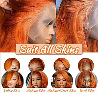 Fascara 28Inch 13X4 Lace Front Body Wave Wig Human Hair 350 Color 180 Density Lace Frontal Wig Ginger Orange Body Wave Lace Fro