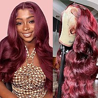 Fascara 22Inch Burgundy 13X4 Lace Front Body Wave Wig Human Hair 180 Density 99J Color Body Wave Human Hair Wig Unprocessed Bra