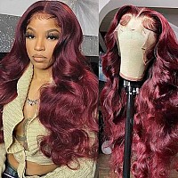 Fascara Body Wave Lace Front Wig Human Hair 99J Burgundy Transparent Lace Front Human Hair Wig 13X4 Lace Frontal Wig With Baby H