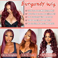 Fascara 99J Burgundy 28Inch Body Wave Lace Front Wig For Women 13X4 Transparent Lace Front Human Hair Wigs Pre Plucked With Baby