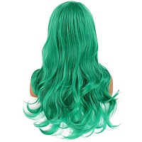 Beron Green Wigs Long Curly Wavy Women Wigs With Bangs Colored Wave Heat Resistant Synthetic Wigs For Cosplay Daily Wigs Wig Cap