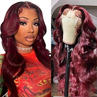 Fascara Lace Front Wigs Human Hair 20Inch 99J Burgundy Body Wave 13X4 Lace Front Human Hair Wigs Pre Plucked With Baby Hair 180