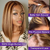 Huiwanyan Ombre 427 Bob Wig Human Hair Highlight Honey Blonde Lace Frontal Bob Wigs 13X4 Straight Transparent Lace Front Wig Hu