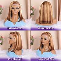 Huiwanyan Ombre 427 Bob Wig Human Hair Highlight Honey Blonde Lace Frontal Bob Wigs 13X4 Straight Transparent Lace Front Wig Hu