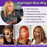 Huiwanyan Ombre 427 Bob Wig Human Hair Highlight Honey Blonde Lace Frontal Bob Wigs 13X4 Straight Transparent Lace Front Wig Hu