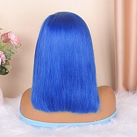 Huiwanyan Blue Human Hair Wig Glueless Bob Wig Human Hair 13X4 Hd Lace Front Wigs Human Hair Pre Plucked Blue Wigs For Black Wom