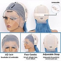 Huiwanyan Blue Human Hair Wig Glueless Bob Wig Human Hair 13X4 Hd Lace Front Wigs Human Hair Pre Plucked Blue Wigs For Black Wom