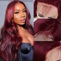 Fascara Human Hair Wig 26Inch 13X4 Body Wave Lace Front Wigs Human Hair 99J Burgundy Transparent Lace Front Wigs 180 Density Pr