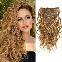 Loxxy Clip In Human Hair Extensions 27 Strawberry Blonde Natural Wave Real Human Hair Extensions For Women 20Inch Double Weft 1