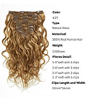 Loxxy Clip In Human Hair Extensions 27 Strawberry Blonde Natural Wave Real Human Hair Extensions For Women 20Inch Double Weft 1