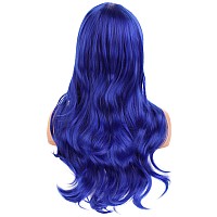 Beron Blue Wigs Long Curly Wavy Women Wigs With Bangs Dark Color Wave Heat Resistant Synthetic Wigs For Cosplay Daily Wigs Wig C